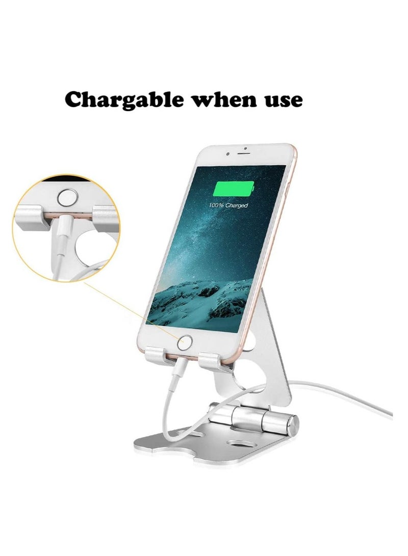 TYCOM Desktop Cell Phone Stand, Double Adjustable Mobile Phone Tablet Holder, Aluminum Portable Desk Stand for iPhone 11, iPhone X, iPhone 8 7, Samsung, Galaxy S9 S8, iPad (Silver) - Image 3