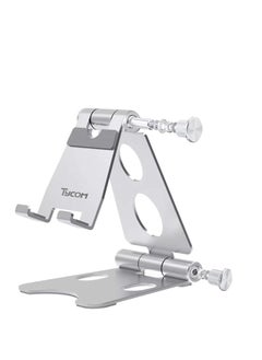 TYCOM Desktop Cell Phone Stand, Double Adjustable Mobile Phone Tablet Holder, Aluminum Portable Desk Stand for iPhone 11, iPhone X, iPhone 8 7, Samsung, Galaxy S9 S8, iPad (Silver)  - Image 1