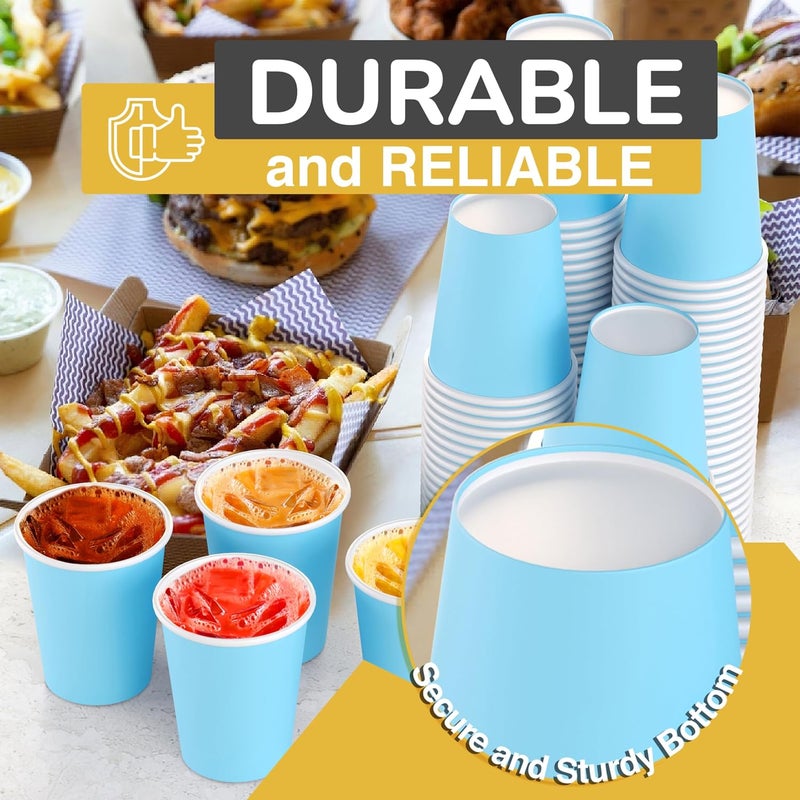 Party Solids Light Blue Paper Cups 12 oz Durable Disposable Cups 100 Paper Tumblers for Hot Drinks and Cold Drinks Thick 280 GSM Hot Cup for Tea & Coffee Cup To Go Fun Colors for Parties & Events - Image 4