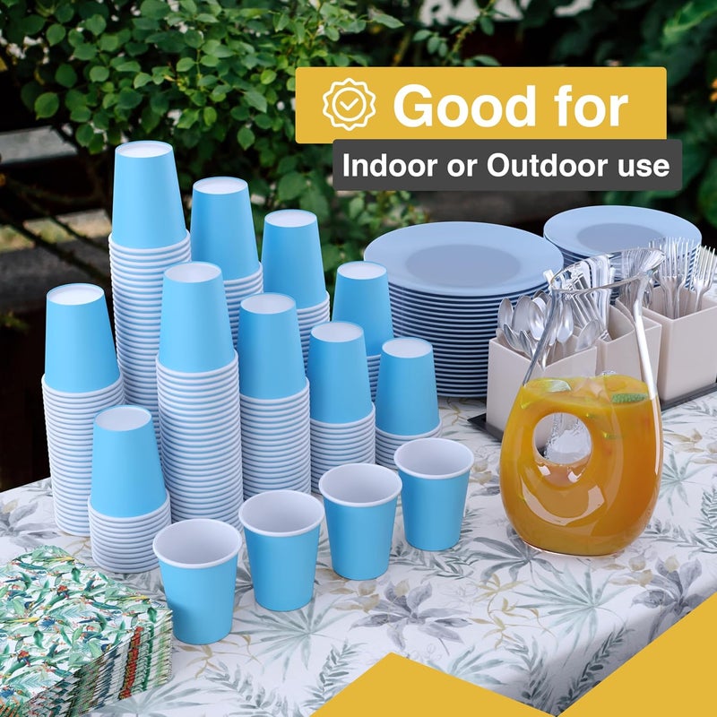 Party Solids Light Blue Paper Cups 12 oz Durable Disposable Cups 100 Paper Tumblers for Hot Drinks and Cold Drinks Thick 280 GSM Hot Cup for Tea & Coffee Cup To Go Fun Colors for Parties & Events - Image 2