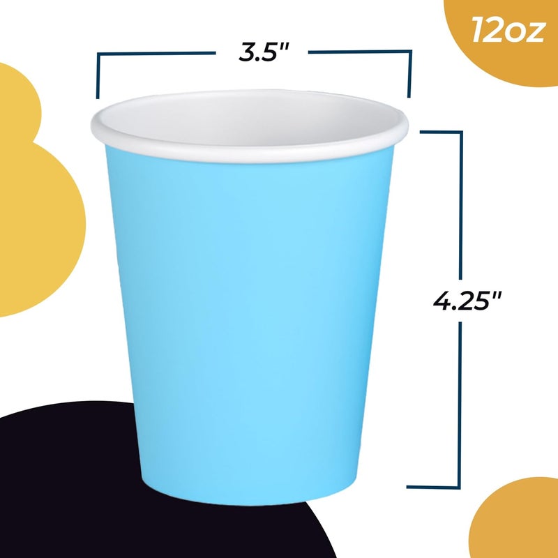 Party Solids Light Blue Paper Cups 12 oz Durable Disposable Cups 100 Paper Tumblers for Hot Drinks and Cold Drinks Thick 280 GSM Hot Cup for Tea & Coffee Cup To Go Fun Colors for Parties & Events - Image 3