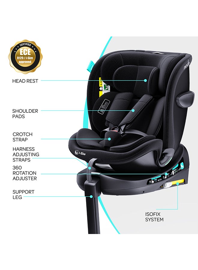 Moon Gyro Pro+ I-Size 360° Rotating Car Seat W/ Leg Support And Isofix For 40-150Cm (Group 0+,1,2,3) 0M To 12Yr - Black - Image 2
