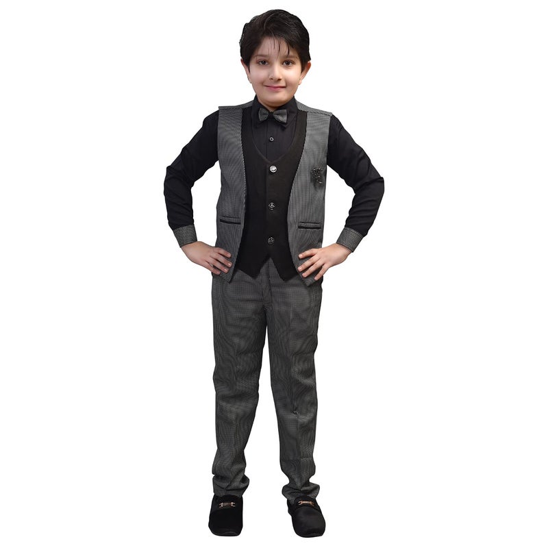 ZOLARIO Boys Clothing Set 3 Piece Dress for Boys, Set of Waist Coat, Pant, Bow & Shirt, Ideal for Wedding & Birthday. (5-6 Years) Black - Image 2