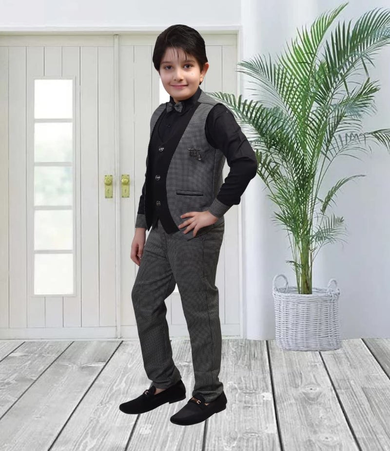 ZOLARIO Boys Clothing Set 3 Piece Dress for Boys, Set of Waist Coat, Pant, Bow & Shirt, Ideal for Wedding & Birthday. (5-6 Years) Black - Image 3