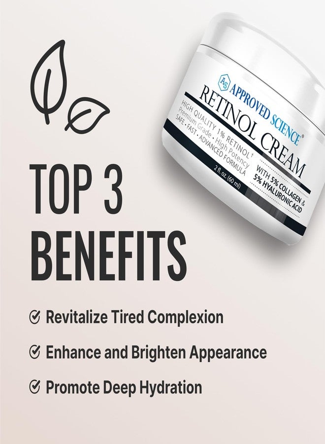 Approved Science Retinol Cream with 1% Retinol, 5% Collagen, and 5% Hyaluronic Acid - Revitalize, Brighten, Firm, and Plump Skin - 2 fl. oz. (60 ml) - Image 3