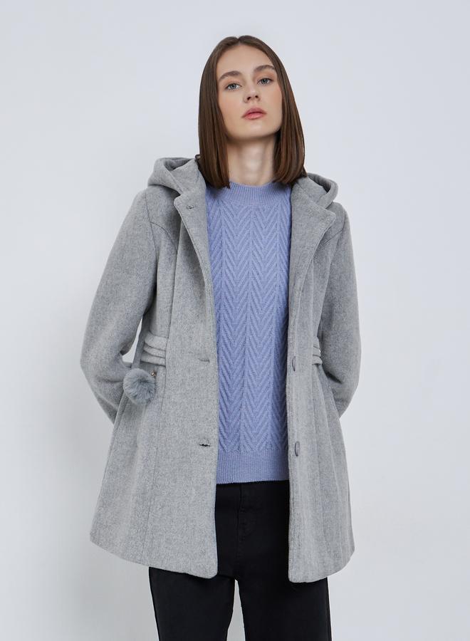 ستايلي معطف طويل بمظهر صوف مع ياقة هودي بفرو صناعي - Image 3