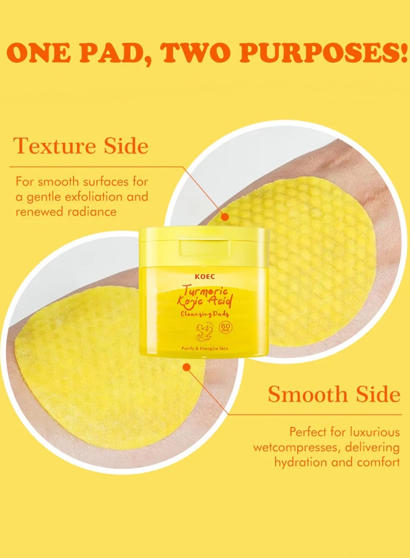 KOEC Kojic Acid and Turmeric Cleansing Pads, 60 Pcs, for Face Cleansing and Exfoliation - Image 3