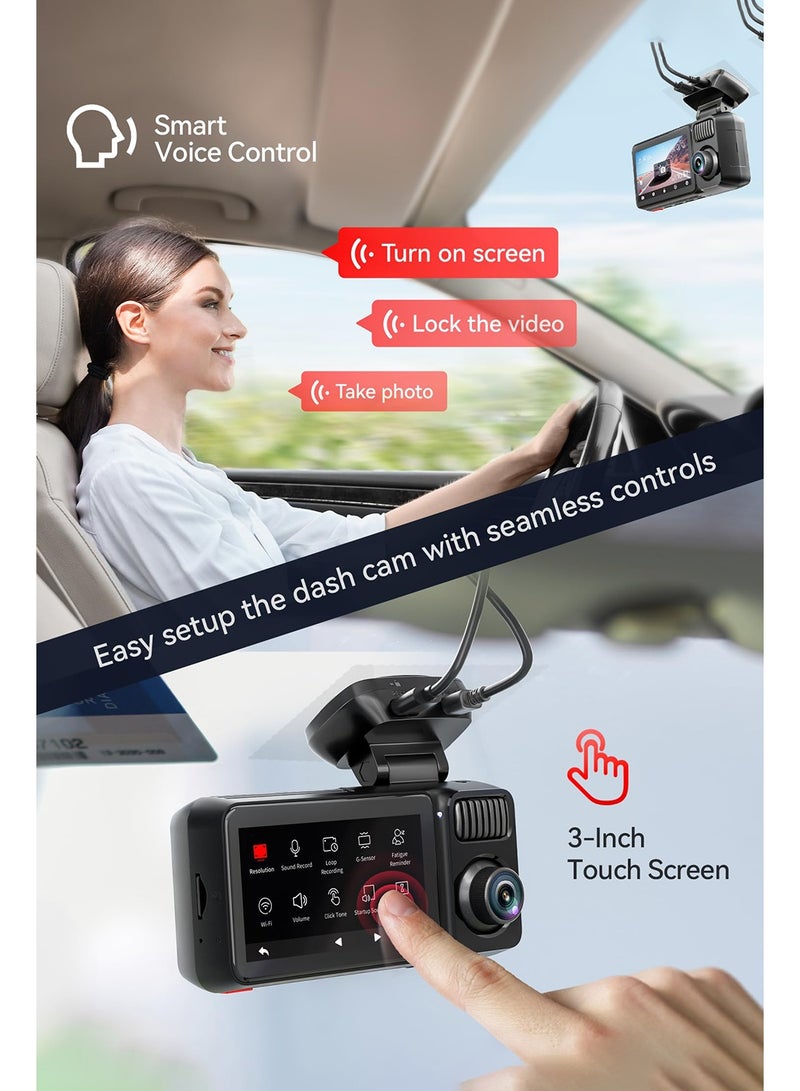REDTIGER F17 Elite 4K 3 Channel Dash Cam, STARVIS 2 IMX678 & IMAX 675, 128GB Card, Full Night Color, 4K+2.5K+1080P Front and Rear Inside, Touch Screen, Voice Control, 5GHz WiFi, GPS, HDR, Parking Mode - Image 5