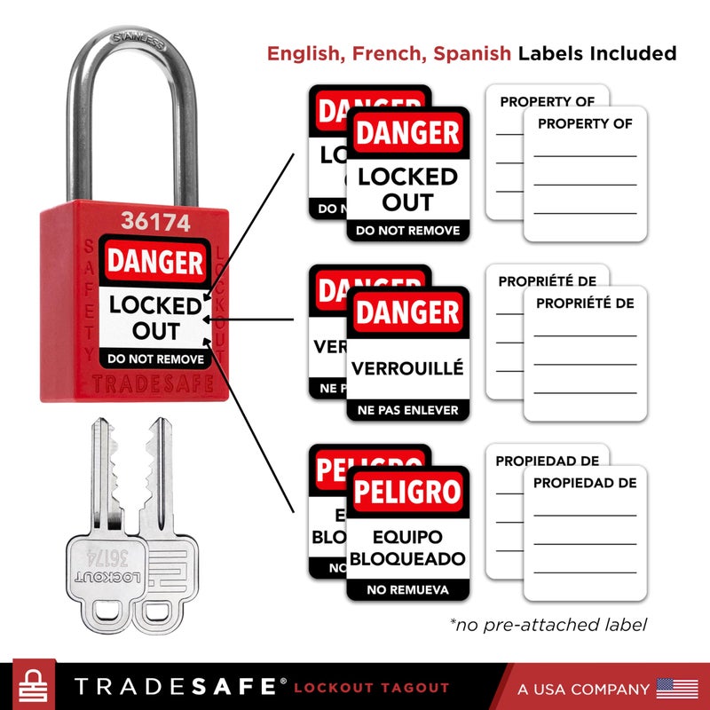 TRADESAFE Lockout Tagout Locks Set - 10 Red Loto Locks, Lockout Locks Keyed Different, 2 Keys Per Lock, OSHA Compliant Lock Out Tag Out Padlocks, Safety Padlocks for Electrical Lockout Tag Out Kits - Image 4