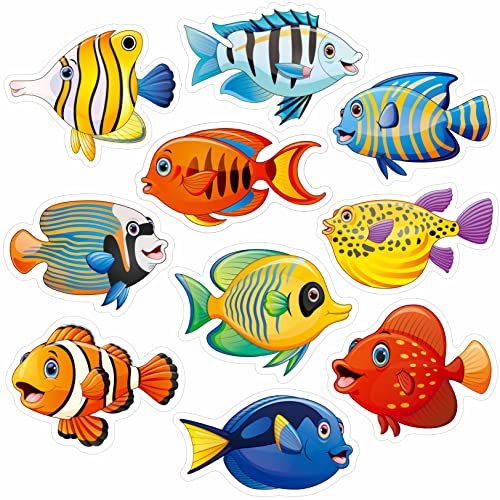 Gethelud 50 PCS Tropical Fish Cutouts, Double-Sided Printing Fish Sea Animal Accents Cut-Outs Bulletin Board Classroom Decoration in 10 Designs Ocean Themed Party Supplies for Kids Teacher Student - Image 1