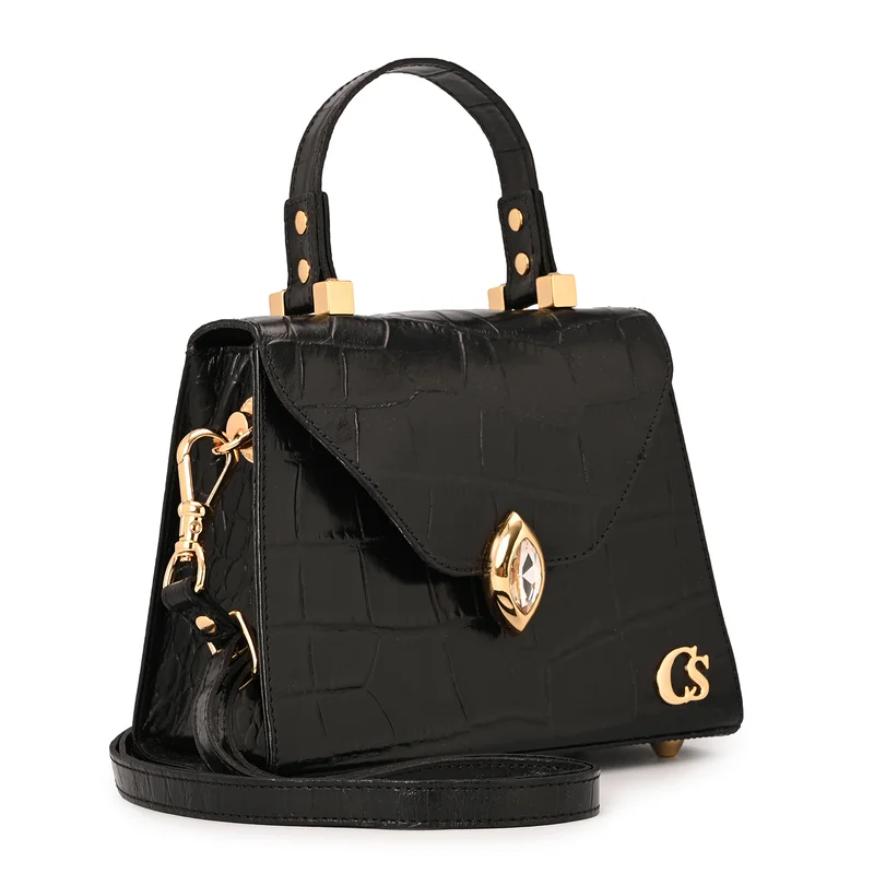 Top Handle Bag Black Crystal