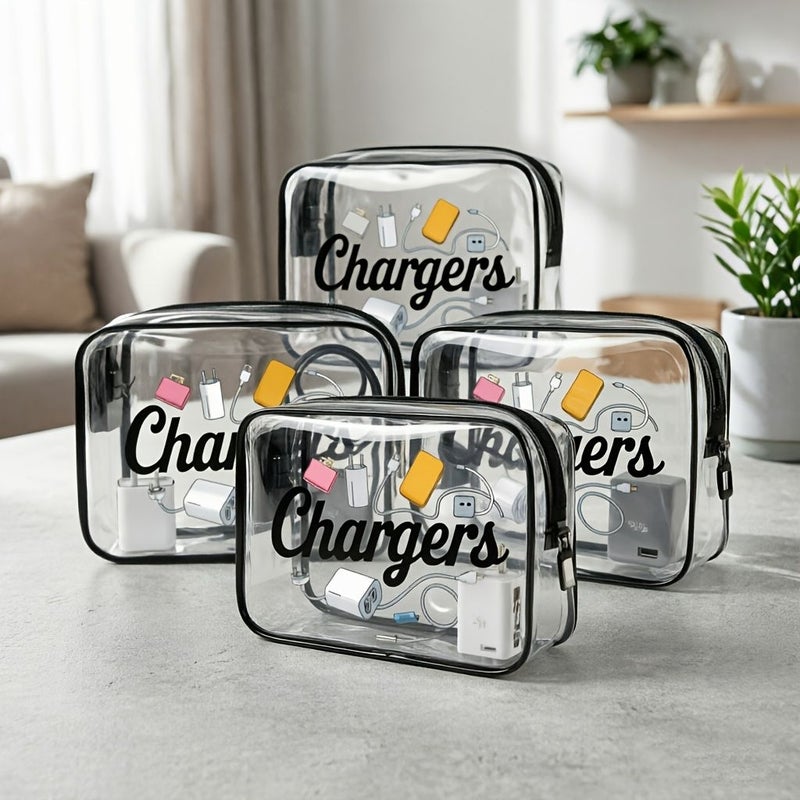 White 4 Wire Bundle Multi Pack Portable Transparent Waterproof PVC Storage Bags - Image 3