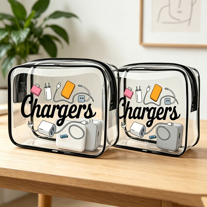 White 4 Wire Bundle Multi Pack Portable Transparent Waterproof PVC Storage Bags - Image 1