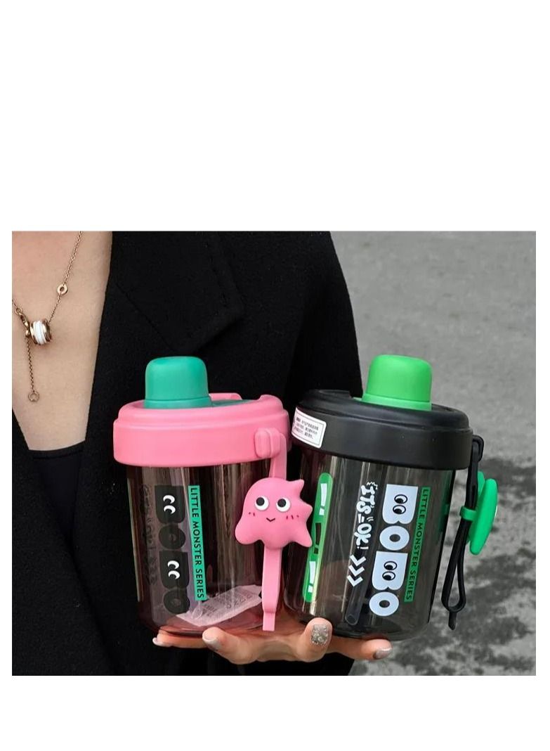 Y&D Kids Water Bottle with Straw, 450ML Measurement Handle BPA-Free for School, Children's Suction Nozzle Plastic Scale Cup Portable Pop Up Cover Learning Drinking Straw - Image 2