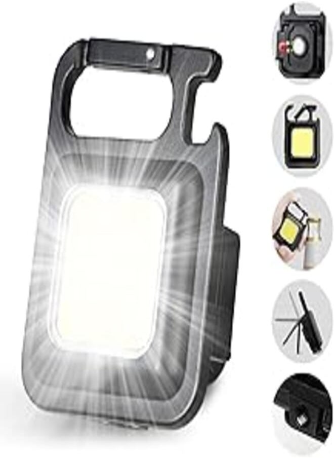 Generic - Super Strong Original Cob small flashlights, bright rechargeable keychain mini flashlight 3 light modes portable pocket light with folding bracket bottle opener and magnet base for fishing - Image 1
