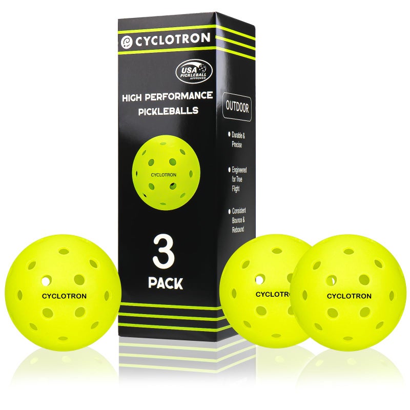 cyclotron P40 Outdoor Pickleball Balls USAPA Approved 40Hole Pickleballs for Tournament Play Seamless HDPE Rotational Molding for Wind Resistance Durability3Pack - Image 2