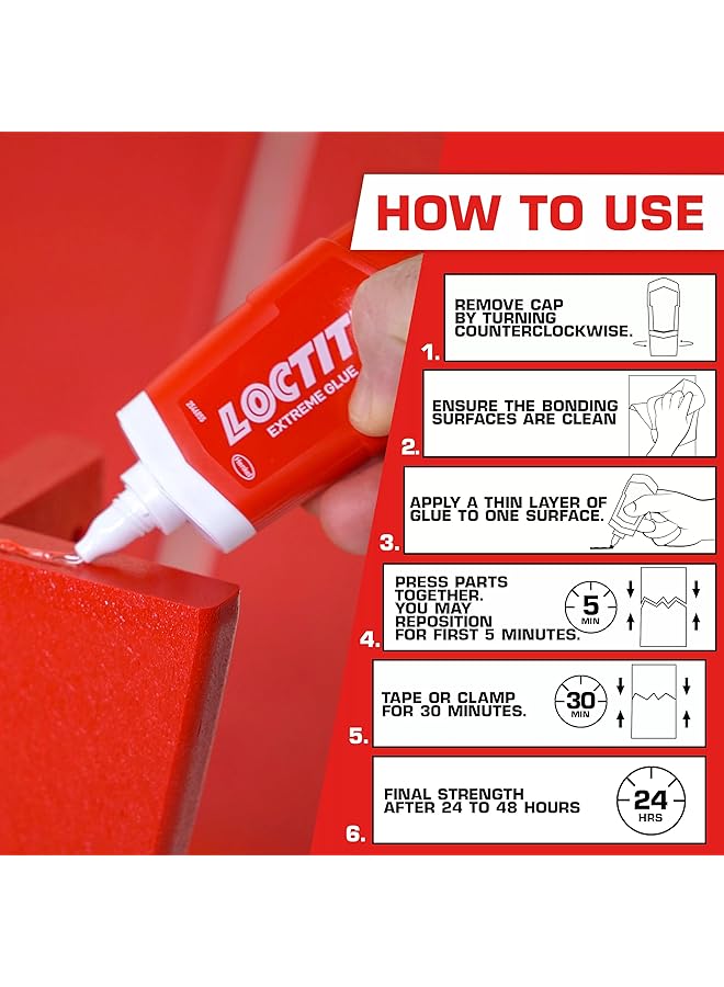 Loctite Extreme Glue Strong All Purpose Glue For Wood Metal Leather Plastic And More Dries Clear 1.62 Oz Tube 1 Pack - Image 2
