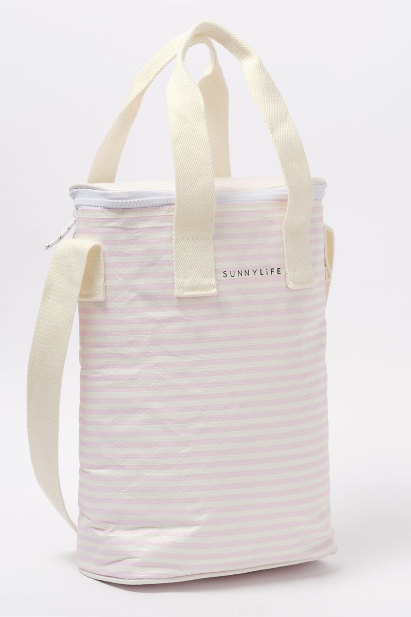 Sunnylife حقيبة تبريد مشروبات معزولة، خطوط وردية لأيام كسولة، حقيبة خفيفة الوزن للمشروبات للسفر، الشاطئ، النزهات، التخييم والفعاليات الخارجية، حقيبة مقاومة للحرارة للسفر - Image 1