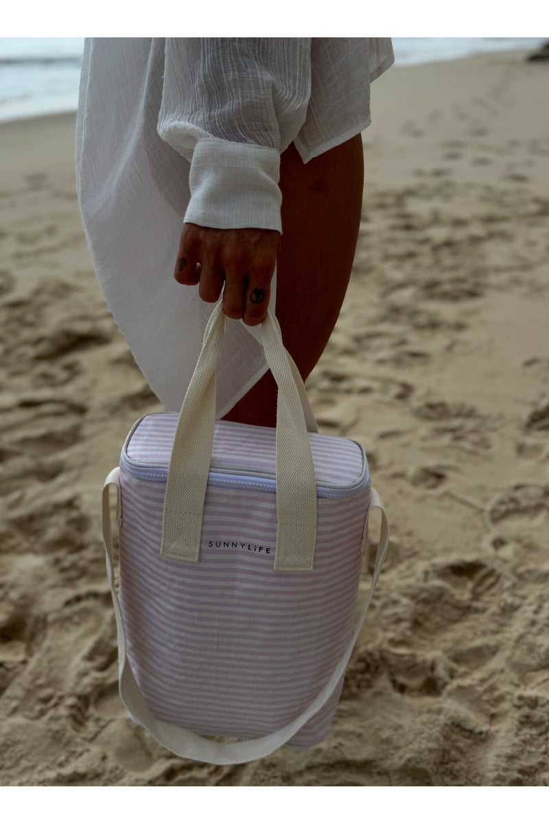 Sunnylife حقيبة تبريد مشروبات معزولة، خطوط وردية لأيام كسولة، حقيبة خفيفة الوزن للمشروبات للسفر، الشاطئ، النزهات، التخييم والفعاليات الخارجية، حقيبة مقاومة للحرارة للسفر - Image 3