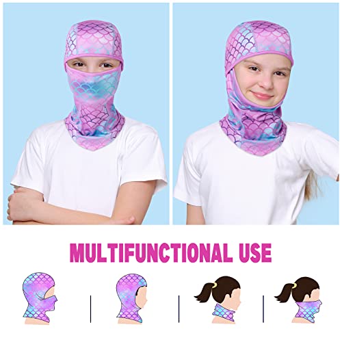WAWSAM Mermaid Kids Balaclava Windproof Ski Face Warmer Neck Warmer for Boys Girls 3-10 Years Cold Weather Snowboarding Cycling Skiing Full Face Mask with Hood Balaclava Outdoor Sports Face Hat Purple - Image 5