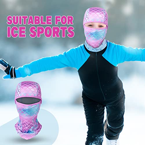 WAWSAM Mermaid Kids Balaclava Windproof Ski Face Warmer Neck Warmer for Boys Girls 3-10 Years Cold Weather Snowboarding Cycling Skiing Full Face Mask with Hood Balaclava Outdoor Sports Face Hat Purple - Image 3