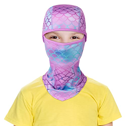 WAWSAM Mermaid Kids Balaclava Windproof Ski Face Warmer Neck Warmer for Boys Girls 3-10 Years Cold Weather Snowboarding Cycling Skiing Full Face Mask with Hood Balaclava Outdoor Sports Face Hat Purple - Image 1