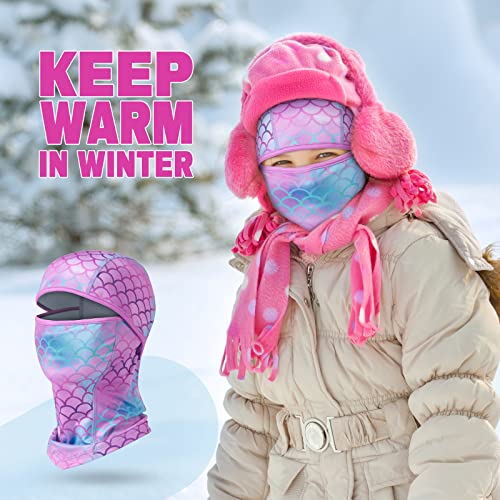 WAWSAM Mermaid Kids Balaclava Windproof Ski Face Warmer Neck Warmer for Boys Girls 3-10 Years Cold Weather Snowboarding Cycling Skiing Full Face Mask with Hood Balaclava Outdoor Sports Face Hat Purple - Image 4