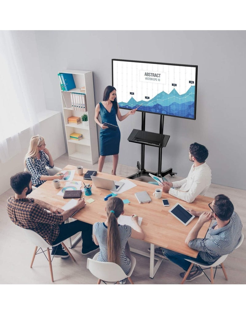 Mobile TV Cart with Wheels for 32-65 Inch LCD LED Plasma Flat Screen TVs- Height Adjustable Rolling TV Stand Hold up to 132 lbs- Floor Stand with Tray Max VESA 600x400mm - Image 2