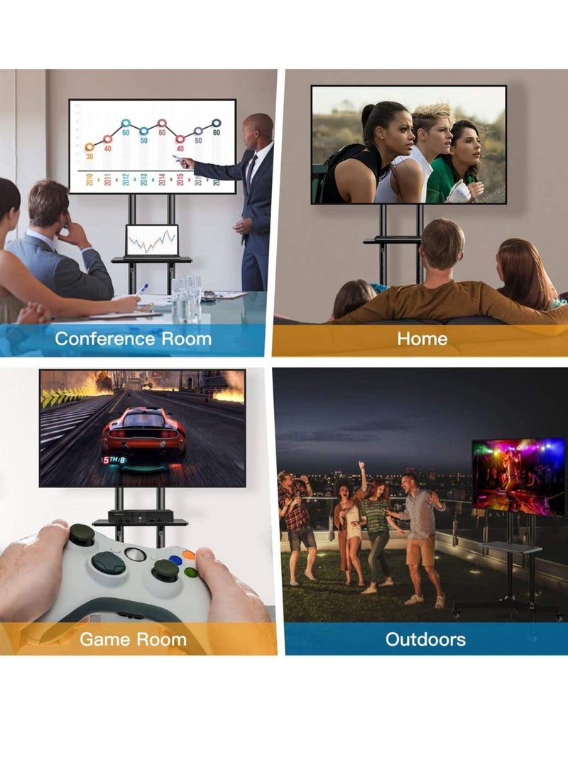 Mobile TV Cart with Wheels for 32-65 Inch LCD LED Plasma Flat Screen TVs- Height Adjustable Rolling TV Stand Hold up to 132 lbs- Floor Stand with Tray Max VESA 600x400mm - Image 5