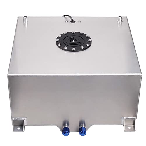 GSTP Universal 5 Gallon 20L Fuel Cell Tank with Cap and Level Sender Polished Aluminum Silver - Image 1