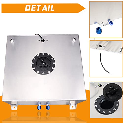 GSTP Universal 5 Gallon 20L Fuel Cell Tank with Cap and Level Sender Polished Aluminum Silver - Image 3