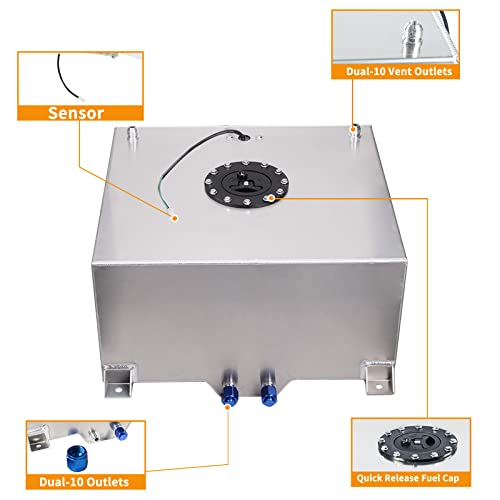 GSTP Universal 5 Gallon 20L Fuel Cell Tank with Cap and Level Sender Polished Aluminum Silver - Image 5