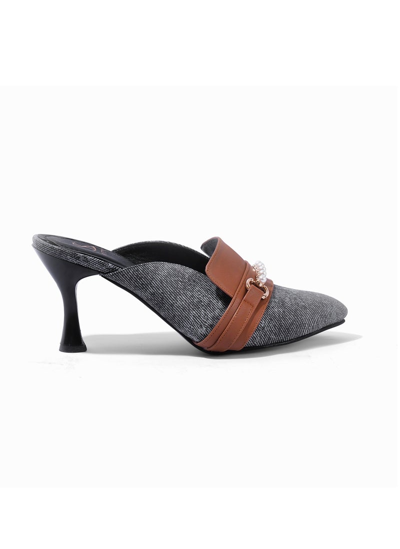 LIFESTYLISH - Shoes Heels Fabric And Leather F-10 - Black - Image 1