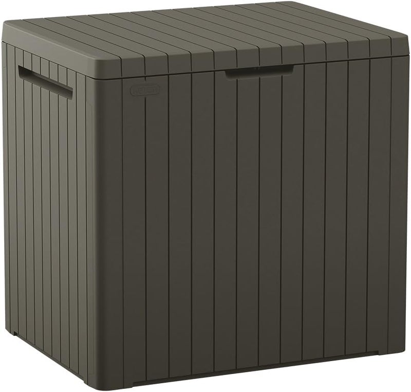 Keter City 30 Gallon Resin Outdoor Storage Box and Patio Furniture Side Table for Pool and Garden Accessories, Mossy Brown - Image 1
