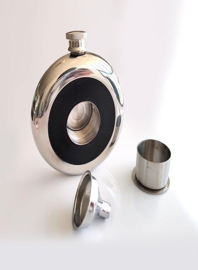 CNFLASK 5oz Round Hip Flask With Build-in Insertable Cup & Funnel (5oz, Black) - Image 2