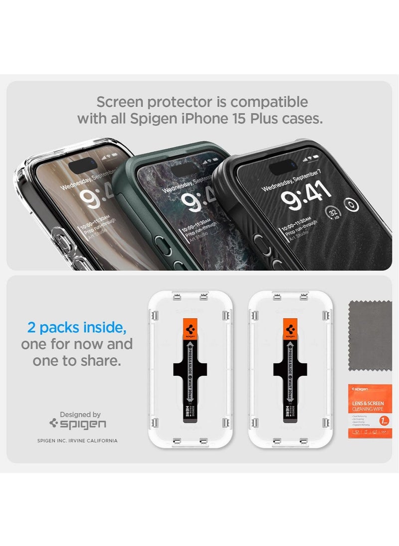 Spigen - Glastr Ez Fit [2 Pack] for iPhone 15 PLUS Screen Protector Premium Tempered Glass - Full Cover Edge to Edge - Image 1