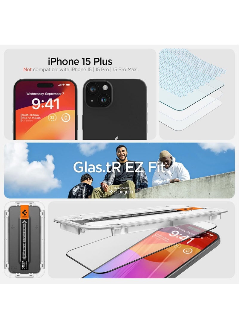 Spigen - Glastr Ez Fit [2 Pack] for iPhone 15 PLUS Screen Protector Premium Tempered Glass - Full Cover Edge to Edge - Image 1