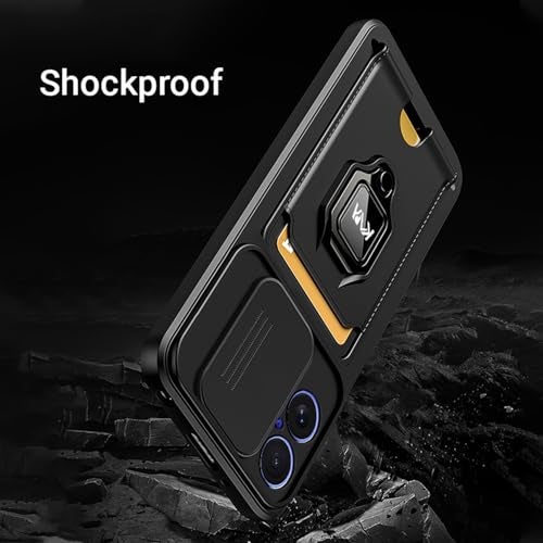 Kapa Bisen Back Cover for Apple iPhone 17 | Inbuilt Camera Slider Ring Stand and Card Pocket Shockproof Slim Bumper Back Case (Black) - Image 3