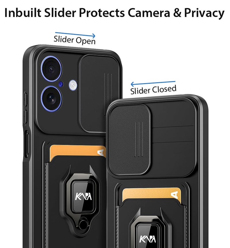 Kapa Bisen Back Cover for Apple iPhone 17 | Inbuilt Camera Slider Ring Stand and Card Pocket Shockproof Slim Bumper Back Case (Black) - Image 4