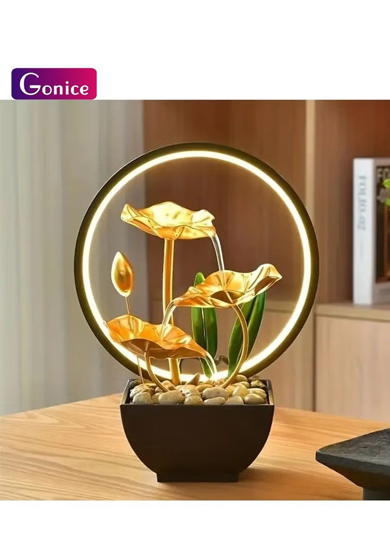 Gonice USB Powered Relaxation Indoor Tabletop Fountain, With LED Circle Reflective Lighting Feature, For Home And Office Decor - Image 1