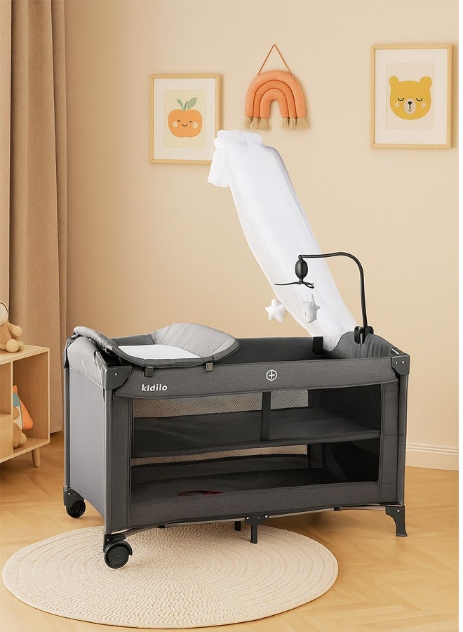كيديليو سرير أطفال، سرير أطفال بجوار السرير، سرير محمول سهل الطي مع سلة تخزين للمواليد الجدد، سرير أطفال بجوار السرير، مرتبة مريحة/حقيبة سفر متضمنة (سرير أطفال) - Image 1