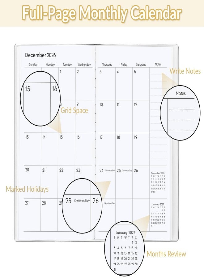 Zuozee Pocket Calendar 2026-2027, Monthly Purse Planner (6.7" x 3.7") Runs from January 2026 to December 2027, Solid Black Pocket Calendar with PVC Cover for Planning, Organizing, and Office Use - Image 3