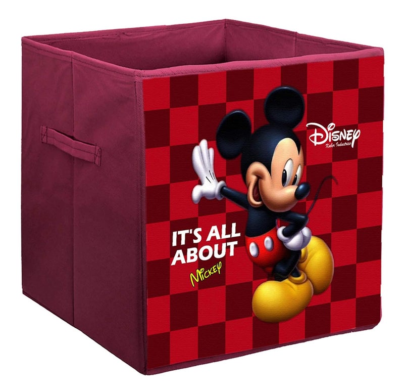 Kuber Industries Disney Mickey Mouse Print Non Woven Fabric Square Foldable Storage Cube Box with Handle (Large Size, Maroon) - Image 1