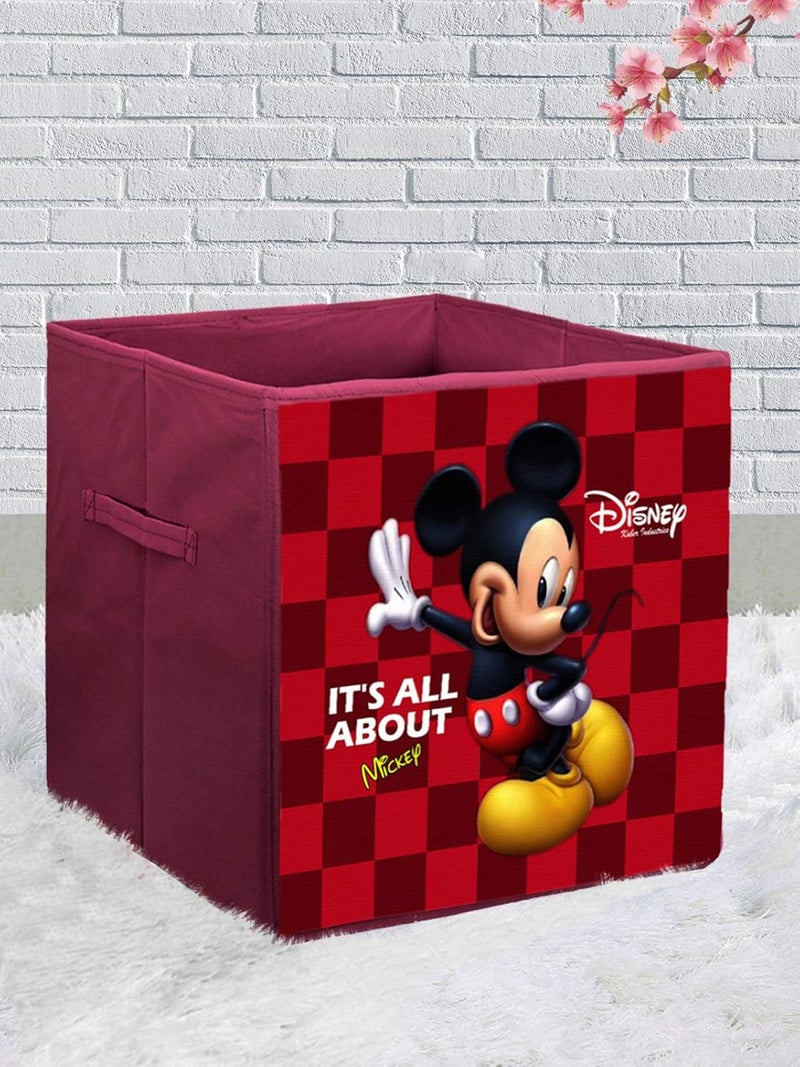 Kuber Industries Disney Mickey Mouse Print Non Woven Fabric Square Foldable Storage Cube Box with Handle (Large Size, Maroon) - Image 2