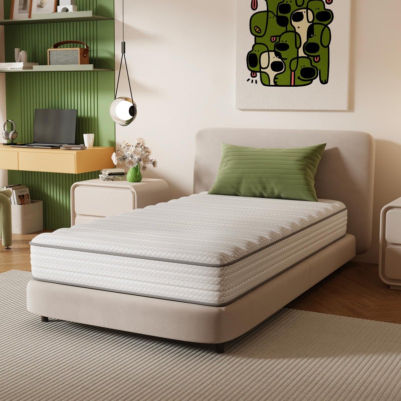 Novilla Twin Mattress, 8 Inch Twin Size Mattresses in a Box with Smartsâ„¢ Coil for Pressure Relief, Medium Plush Foam and Spring Hybrid Colchones with CertiPUR-US Certified for Kid for Kidss, White - Image 1