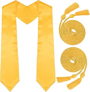 Whaline Gold Graduation Stole and 2Pcs Honor Cord with Tassel for Graduation Day and Graduates Photography - Image 1