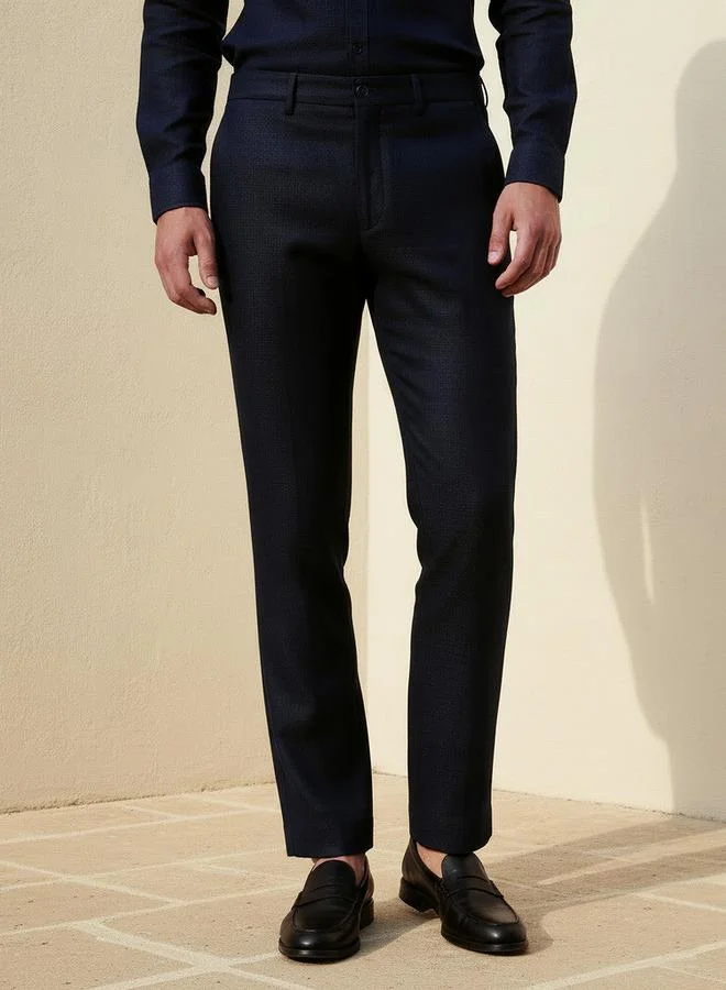Slim Fit Linen Blend Flexi Waist Formal Trousers