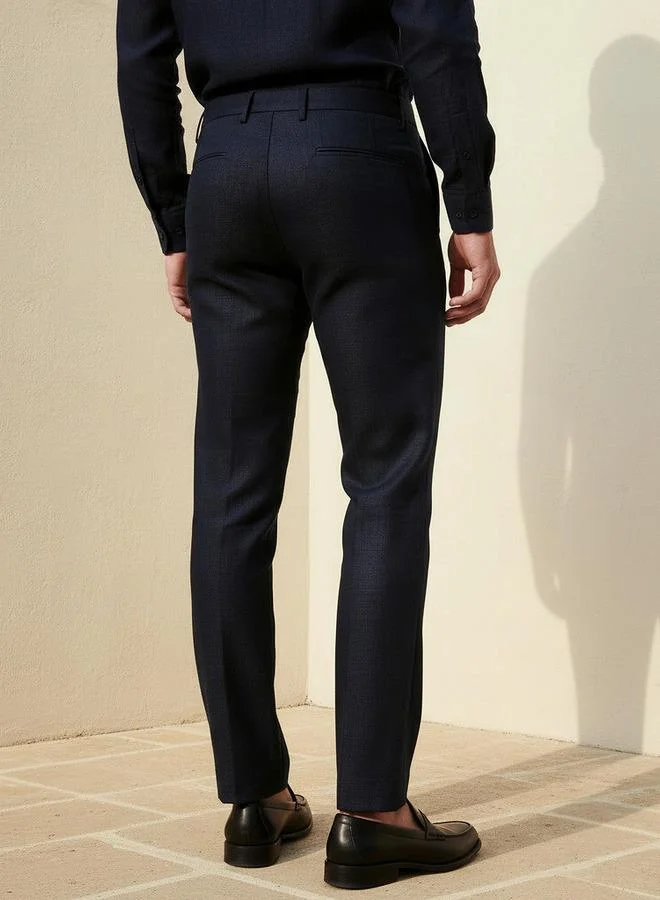 Splash FAV NAVY Slim Fit Linen Blend Flexi Waist Formal Trousers for Men | Best Price UAE
