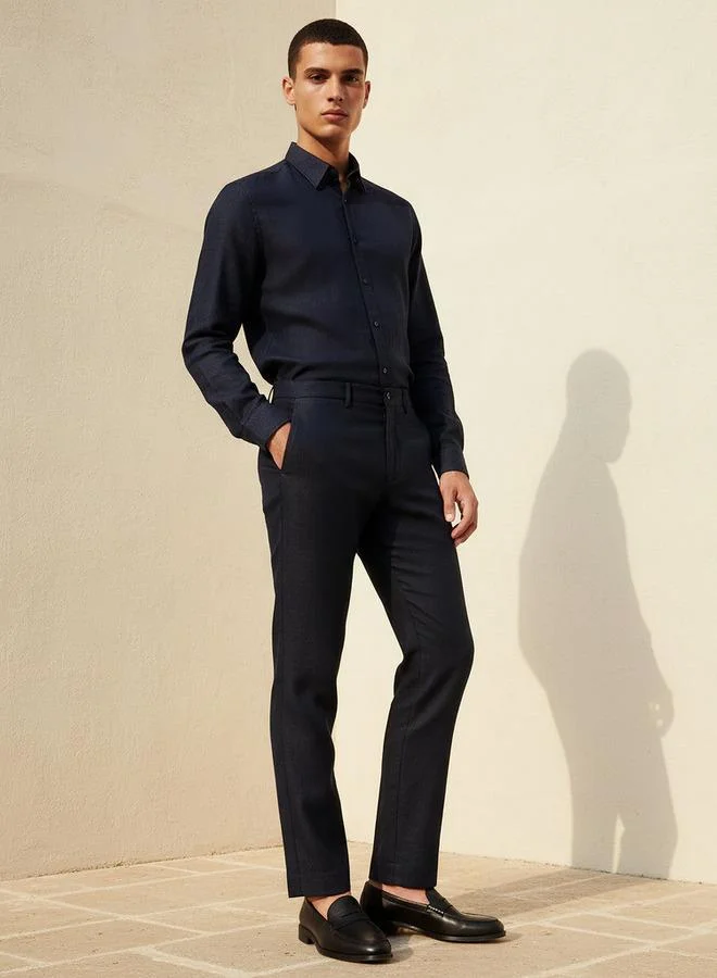 Splash FAV NAVY Slim Fit Linen Blend Flexi Waist Formal Trousers for Men | Best Price UAE