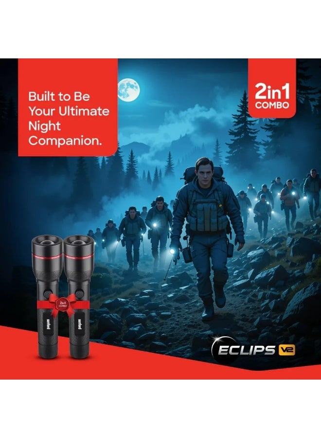 سانفورد مجموعة مكونة من 2 مصباح يدوي LED زووم من سلسلة ELIPSE V2 الفائقة السطوع والقابلة لاعادة الشحن ببطارية ليثيوم 4000 مللي أمبير   مع أوضاع متعددة ونطاق مذهل الذي يبلغ 1800 متر SF4680SLC - Image 2